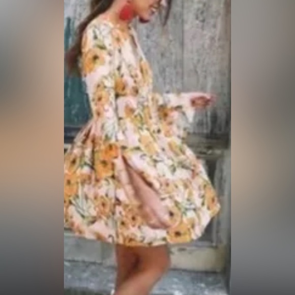 Free People Floral Pink Tegan Babydoll Mini Dress Size 4 - Picture 2 of 4